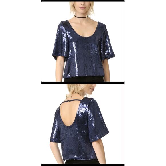 Free People Night Fever blue all over sequin top size medium Retro Glam Holiday - Picture 1 of 12